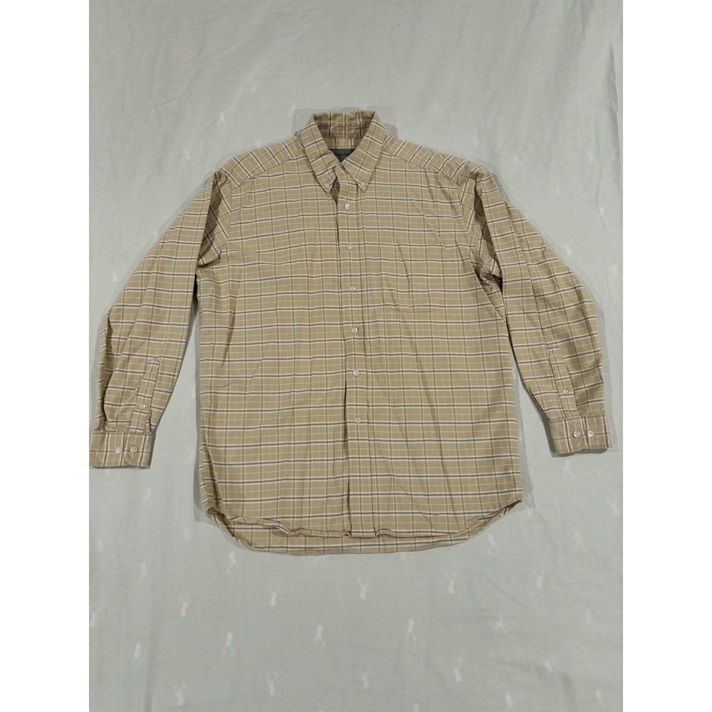 Eddie Bauer Mens Plaid Button Down‎ Shirt Long Sleeve Casual Tan Size M